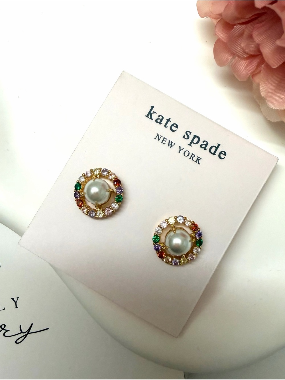 kate spade Gold Pearl Multistone Halo Stud Earrings